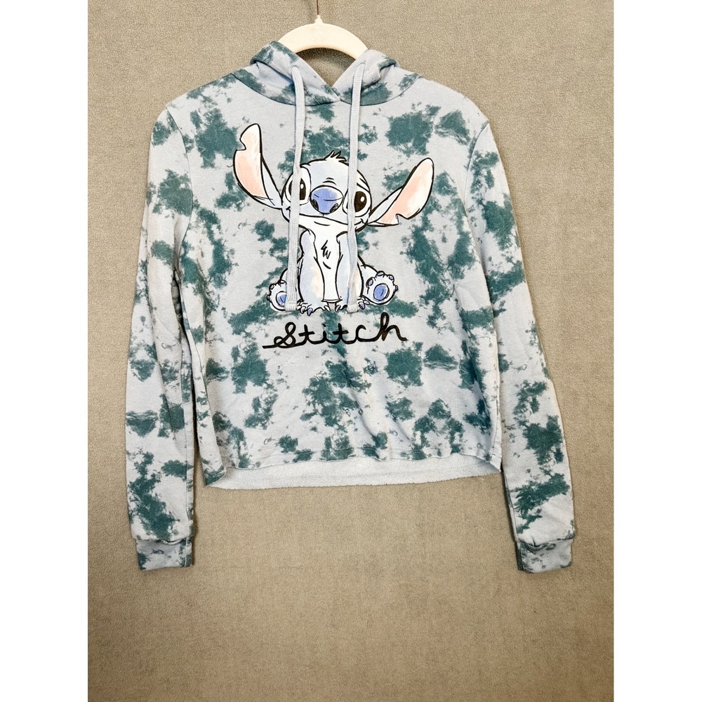 Disney Jerry Leigh Stitch Tie Dye Hoodie Blue Teal Graphic Sweatshirt XS